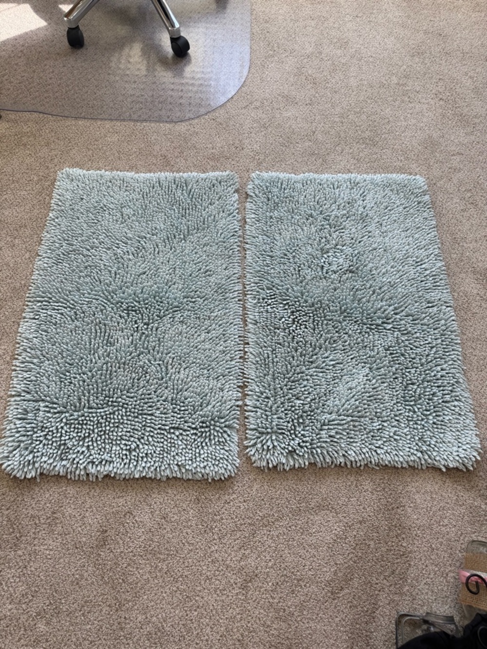 Plush Sea foam Green Bath Rugs - Set of 2; 34” x 22”